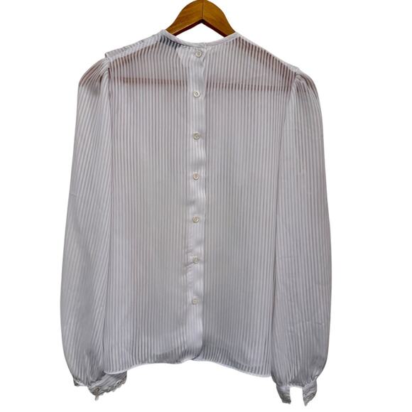 Vintage Sheer Peter Pan Collar Bow Tie Lace-Trimmed Blouse, Button up back Sz 6 - Picture 2 of 7